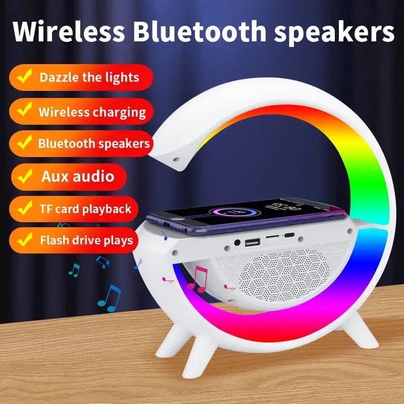 G Lamp Speaker With Digital Clock, RGB Multifunction Wireless Charger Alarm Clock Speaker, Home Decor Smart Lamp, Atmosphere Nightlight Bluetooth Stereo Clock Desktop Speaker, G Type Table Night Light G Lamp Speaker With Digital Clock, RGB Multifunction Wireless Charger Alarm Clock Speaker, Home Decor Smart Lamp, Atmosphere Nightlight Bluetooth Stereo Clock Desktop Speaker, G Type Table Night Light